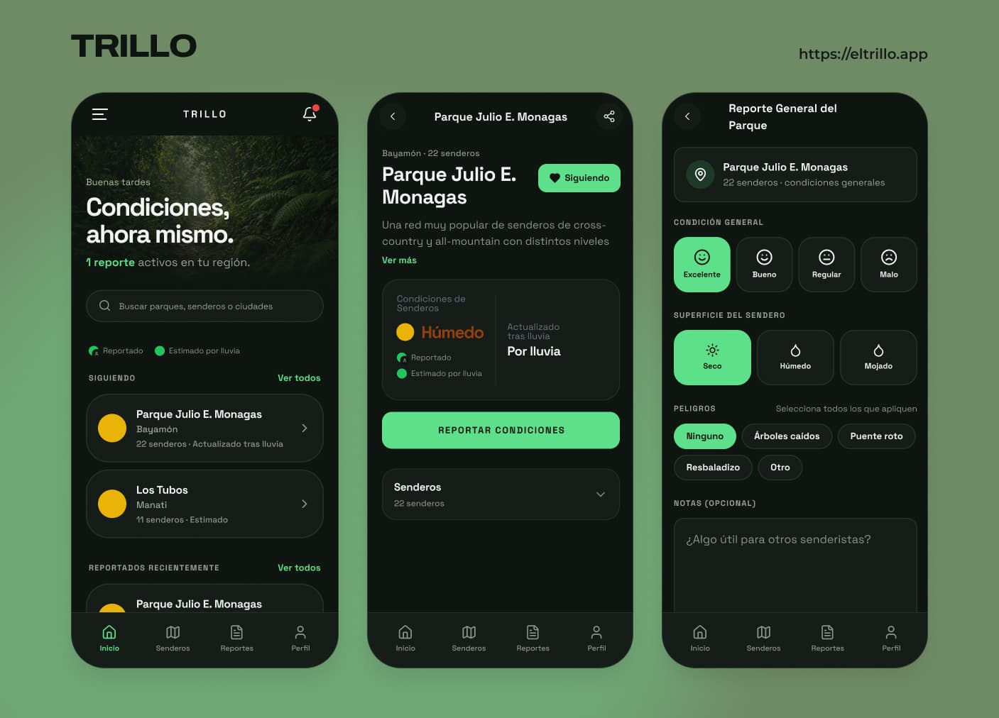 El Trillo mobile app screens.